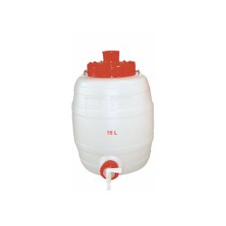 Tonnelet en plastique 15 litres - PEHD - Robinet DN 8 - Couvercle vissant Ø125 mm - Poignées de transport