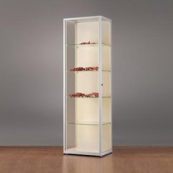 Vitrine d'exposition en verre ESG - Profilé LED intégré - Aluminium et bois - 4 tablettes