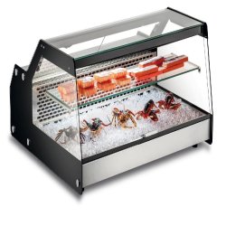 Vitrine réfrigérée inox, thermostat numérique, temp. +2°C/+12°C, dégivrage automatique, éclairage LED, dimensions 101,4x87,4x41,9 cm, FISHOW100 - 4165