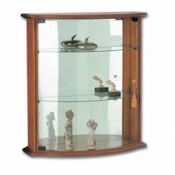 25112 vitrine d'exposition en verre bombé et chêne patiné