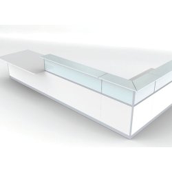 Banques d'accueil DVO LED - noyer, verre rétro-laqué blanc et détails aluminium
