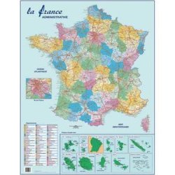 Cbg carte france administrative, routière et dom-tom murale- pelliculée 66x84,5cm - 4 illets pour susp.