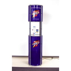 Colonne ronde Twister - Vitrine d'exposition avec éclairage 20W et feuilles PVC transparentes