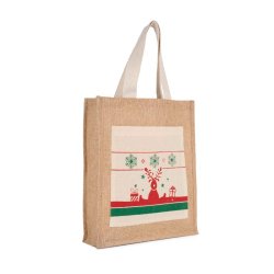 Sac shopping réutilisable avec motifs de Noël - 100% jute - Réf: KI0732 - Marque Kimood