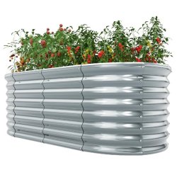Helloshop26 - Jardinière surélevée ovale 165 x 80 x 60 cm design robuste et sécurisé pour jardin en métal gris 20_0012337 - gris métal 3000227186010