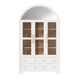Merax Vitrine , armoire haute avec 3 portes vitrées, 4 tiroirs et niche arquée ouverte, 110 x 40 x 185 cm, blanc - blanc Bois manufacturé GL75567W