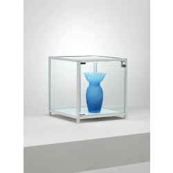Vitrine cube KL43VA - aluminium anodisé - design cubique en verre trempé avec serrure