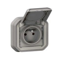 Prise encastrée 2P+T Plexo plastique gris 85 x 85 mm Legrand - 799588