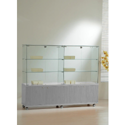 Vitrine d'exposition avec rangements - 16/14MVA - Gris - Verre et bois, roulettes, dimensions 157x40x130 cm