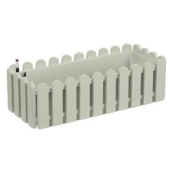 Jardinière Landhaus Aqua Comfort - 50x20x16 cm - Gris soie - Motif barrière en bois - Plastique recyclé