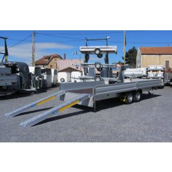 Remorque plateau HUMBAUR HT 356221 GR - 2 essieux, roues dessous, ridelles alu, dimensions 6220x2070 mm