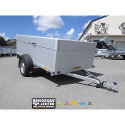 Remorque aluminium Humbaur - 251 x 133 cm - ridelle de 500 mm et capot sécurisé - 1 essieu non freiné - PTAC : 750 kg - Référence HA752513-5 + CAP