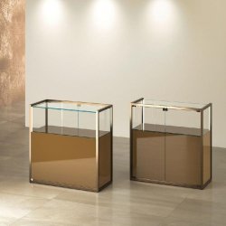 Vitrine T-Métal comptoir 95x45xH95cm-2 bandes LED partie laquée H62cm - bronze