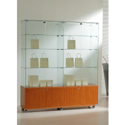 Vitrine d'exposition en verre et bois 16/18MVA - finition cerisier - 157x40x180 cm avec serrures et tablettes amovibles