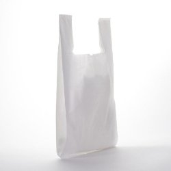 Sac bretelles réutilisables blanc PEBD 50µ 32x60+18cm - résistant à la déchirure - par 500