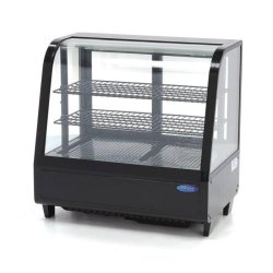 Maxima - Vitrine réfrigérée 100L avec vitre frontale courbe, portes coulissantes arrière et éclairage intérieur 68.2x45x67 cm, 160W - noir plast