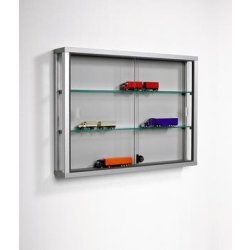 Vitrine murale "CROSS" - verre ESG 4 mm - aluminium anodisé - 2 portes coulissantes verrouillables