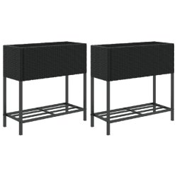 Helloshop26 - Jardinière bac lit surélevé plantes fleurs jardin terrasses avec étagère lot de 2 70 x 28 x 70 cm résine tressée noir - noir acie