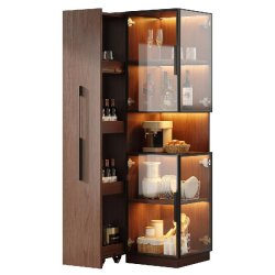 Merax vitrine LED 70×38×160 cm, façade vitrée et étagère coulissante, armoire multifonction, aspect noyer marron - marron multi-matériau N880P4