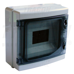 Boîte de distribution en saillie - cache translucide - rail N-PE 1×8 mod - 210×215×100mm - IP65 - 660V AC