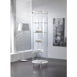 Vitrine cylindrique Ø 56 cm 203/RFVA - Blanc poli - Éclairage LED et 4 tablettes réglables