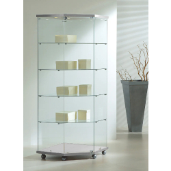 Vitrine d'angle éclairée 7/18LVA - Verre trempé - 4 tablettes amovibles - Gris