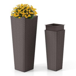 COSTWAY 2 bacs, 82/60 cm, polyrotin avec pot intérieur et drainage, empilables, marrons. - marron plastique polypropylène ZB34605OR