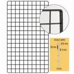Grille double cadre 150x100cm - gris martelé - acier - maille 50x50mm - fil Ø6mm et 4mm