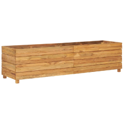 Helloshop26 - Jardinière lit surélevé plantes fleurs jardin 150 x 40 x 38 cm bois de teck recyclé et acier 02_0000912 - Bois massif 3000072471538