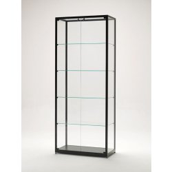Vitrine l 80 cm aluminium noir top en verre et portes battantes avec serrure