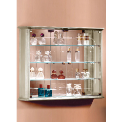 Vitrine murale en bois DV101VA - laqué crème cérusé - fond miroir, 3 tablettes réglables et porte avec serrure