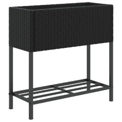 Helloshop26 - Jardinière bac lit surélevé plantes fleurs terrasse jardin avec étagère résine tressée noir 02_0038418 - noir acier 3000214231044