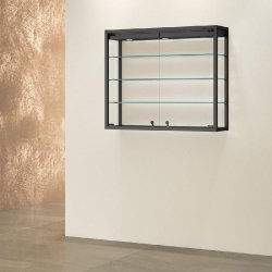 Vitrine T-Métal - murale suspendue 95x25xH80cm - 3 spots LED - noir