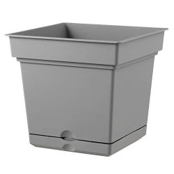 Jardinière carrée TERAPLAST STILL 38 cm - Gris Fog - Avec soucoupe intégrée et réserve d'eau