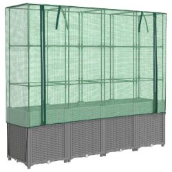 Helloshop26 - Jardinière bac lit surélevé plantes fleurs terrasse jardin surélevée avec housse aspect rotin 160 x 40 x 153 cm gris 02_0038762 - g