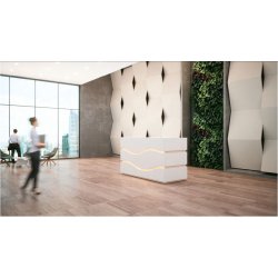 Rivage - Banque d'accueil design avec façade ondulée et coupe d'onglet élégante