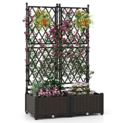 Helloshop26 - Jardinière surélevé 2-en-1 avec treillis 80 x 40 x 126 cm système d'auto-arrosage design moderne en métal noir 20_0012202 - noir m�