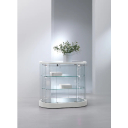 Vitrine 209/OBVA ovale basse - blanc poli - verre trempé avec LED et tablettes réglables
