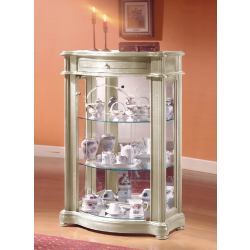 Petite vitrine meuble bois DV12VA - laqué crème cérusé avec fond miroir et tablettes réglables