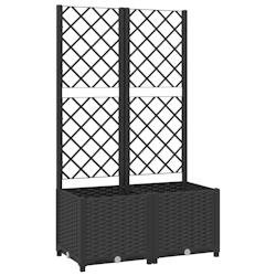 Helloshop26 - Jardinière bac lit surélevé plantes fleurs terrasse jardin avec treillis 80 x 40 x 136 cm PP noir 02_0038308 - noir 3000214210094