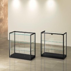 Vitrine T-Métal comptoir 95x45xH95cm 2 bandes LED verticales - noir