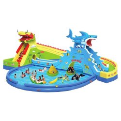 Mini parc aquatique Dragon Requin - Structure gonflable 20x18m avec toboggans et zone aquatique - Réf. WP20-CH