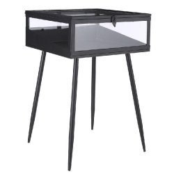 Table vitrine métal noir et verre H58cm