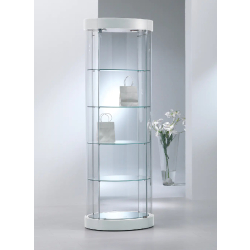 Vitrine d'exposition ovale 209/OPVA - blanc poli - verre trempé - éclairage LED - 4 tablettes réglables