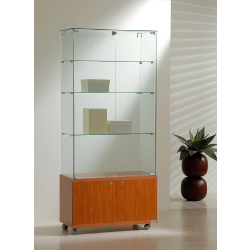 Vitrine standard avec meuble de rangement 8/18MVA - cerisier - verre trempé, 3 tablettes amovibles et roulettes