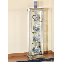 Vitrine en bois DV81VA - laqué crème cérusé avec 3 tablettes réglables et porte vitrée sécurisée