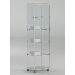 Vitrine d'exposition colonne Vitrine 51-18PVA - profondeur 37cm - blanc poli - avec roulettes et serrure