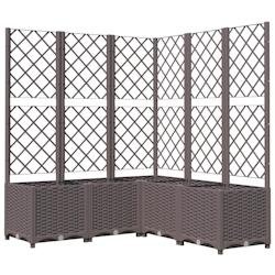 Helloshop26 - Jardinière bac lit surélevé plantes fleurs terrasse jardin avec treillis 120 x 120 x 136 cm PP marron 02_0038228 - marron 3000214186443