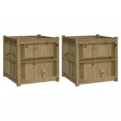 Helloshop26 - Jardinière bac lit surélevé plantes fleurs jardin terrasses lot de 2 bois de pin imprégné marron 02_0039027 02_0039027 - marron Boi