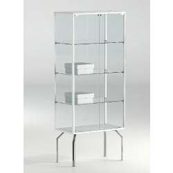 Vitrine armoire sur pieds 71-17PVA - blanc poli - 3 tablettes amovibles - porte avec serrure - verre trempé